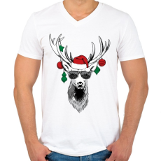 PRINTFASHION Karácsonyi party szarvas - Férfi V-nyakú póló - Fehér