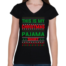 PRINTFASHION Karácsonyi pizsama póló - Női V-nyakú póló - Fekete hálóing, pizsama
