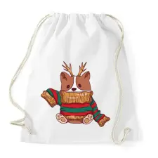 PRINTFASHION Karácsonyi pulcsis corgi - Sportzsák, Tornazsák - Fehér tornazsák