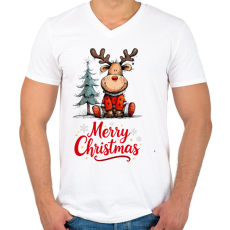 PRINTFASHION karácsonyi rénszarvas - Férfi V-nyakú póló - Fehér
