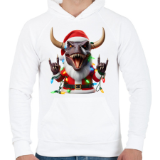 PRINTFASHION Karácsonyi  rocker tirex gitárral - karácsonyi dinoszaurusz - Férfi kapucnis pulóver - Fehér férfi pulóver, kardigán