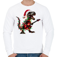 PRINTFASHION Karácsonyi rocker tirex gitárral - karácsonyi dinoszaurusz - Férfi pulóver - Fehér férfi pulóver, kardigán