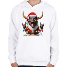 PRINTFASHION Karácsonyi  rocker tirex gitárral - karácsonyi dinoszaurusz - Gyerek kapucnis pulóver - Fehér