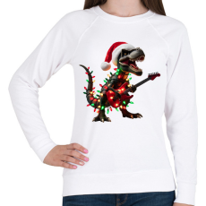PRINTFASHION Karácsonyi  rocker tirex gitárral - karácsonyi dinoszaurusz - Női pulóver - Fehér
