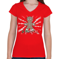 PRINTFASHION KARÁCSONYI SZÉNHIDRÁT - Női V-nyakú póló - Piros női póló