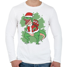 PRINTFASHION Karácsonyi T-rex - Férfi hosszú ujjú póló - Fehér férfi póló