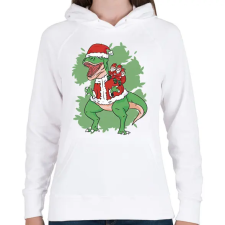 PRINTFASHION Karácsonyi T-rex - Női kapucnis pulóver - Fehér női pulóver, kardigán