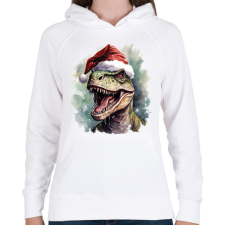 PRINTFASHION Karácsonyi T-rex - Női kapucnis pulóver - Fehér női pulóver, kardigán