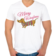 PRINTFASHION Karácsonyi tacskó - Férfi V-nyakú póló - Fehér férfi póló
