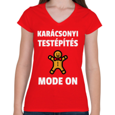 PRINTFASHION KARÁCSONYI TESTÉPÍTÉS - Női V-nyakú póló - Piros női póló