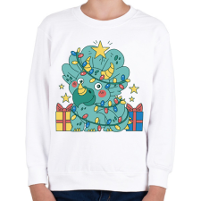PRINTFASHION Karácsonyi Triceratops - Gyerek pulóver - Fehér gyerek pulóver, kardigán