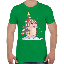 PRINTFASHION Karácsonyi unikornis - Férfi póló - Zöld férfi póló