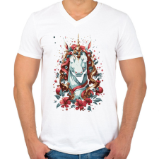 PRINTFASHION Karácsonyi unikornis - Férfi V-nyakú póló - Fehér férfi póló