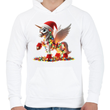 PRINTFASHION Karácsonyi Unikornis / Pegazus / póni - Férfi kapucnis pulóver - Fehér férfi pulóver, kardigán