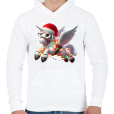 PRINTFASHION Karácsonyi Unikornis / Pegazus / póni - Férfi kapucnis pulóver - Fehér férfi pulóver, kardigán