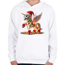 PRINTFASHION Karácsonyi Unikornis / Pegazus / póni - Gyerek kapucnis pulóver - Fehér gyerek pulóver, kardigán