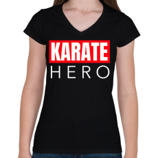 PRINTFASHION KARATE HERO - Női V-nyakú póló - Fekete