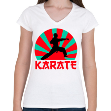 PRINTFASHION KARATE - Női V-nyakú póló - Fehér női póló