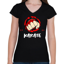 PRINTFASHION KARATE - Női V-nyakú póló - Fekete női póló