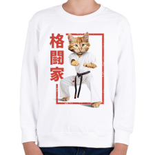 PRINTFASHION Karatés cica - Gyerek pulóver - Fehér gyerek pulóver, kardigán