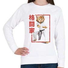PRINTFASHION Karatés cica - Női pulóver - Fehér női pulóver, kardigán