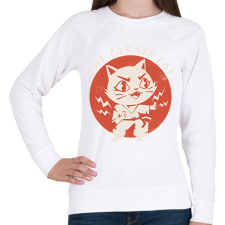 PRINTFASHION Karatés cica - Női pulóver - Fehér női pulóver, kardigán