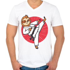 PRINTFASHION Karatés lajhár - Férfi V-nyakú póló - Fehér férfi póló