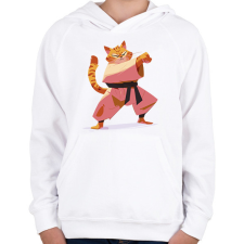 PRINTFASHION Karatés macska - Gyerek kapucnis pulóver - Fehér gyerek pulóver, kardigán