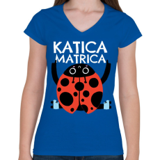 PRINTFASHION Katica Matrica - Női V-nyakú póló - Királykék