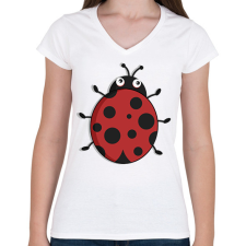 PRINTFASHION katicabogár  - Női V-nyakú póló - Fehér női póló
