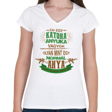 PRINTFASHION Katona anyuka - Női V-nyakú póló - Fehér női póló