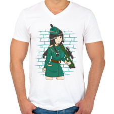 PRINTFASHION Katona lány - Férfi V-nyakú póló - Fehér férfi póló