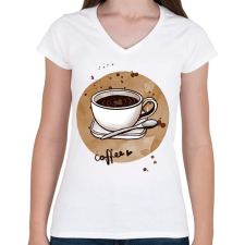 PRINTFASHION Kávé szeretettel - Női V-nyakú póló - Fehér női póló