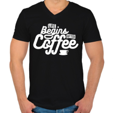 PRINTFASHION Kávé után kezdődik az élet  - Férfi V-nyakú póló - Fekete férfi póló