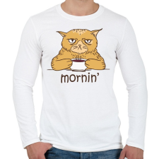 PRINTFASHION Kávés macska - Coffee cat - Mornin' - Férfi hosszú ujjú póló - Fehér férfi póló