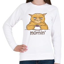 PRINTFASHION Kávés macska - Coffee cat -  Mornin' - Női pulóver - Fehér női pulóver, kardigán