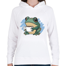 PRINTFASHION Kávézó béka - Női kapucnis pulóver - Fehér női pulóver, kardigán