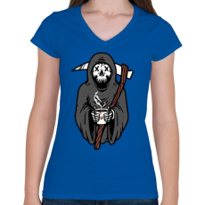 PRINTFASHION Kávézó kaszás - Női V-nyakú póló - Királykék