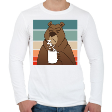 PRINTFASHION Kávézó medve - Férfi hosszú ujjú póló - Fehér férfi póló