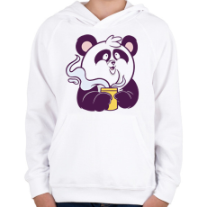 PRINTFASHION Kávézó panda - Gyerek kapucnis pulóver - Fehér