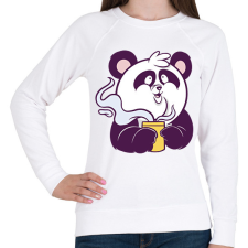 PRINTFASHION Kávézó panda - Női pulóver - Fehér női pulóver, kardigán