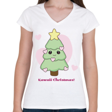 PRINTFASHION kawaii karácsonyfa - Női V-nyakú póló - Fehér