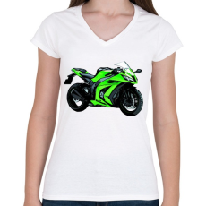 PRINTFASHION Kawasaki ninja sport motor  - Női V-nyakú póló - Fehér