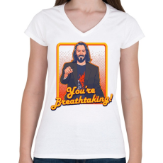 PRINTFASHION Keanu Reeves - Női V-nyakú póló - Fehér