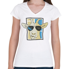 PRINTFASHION Kecske napszemüvegben - Női V-nyakú póló - Fehér női póló
