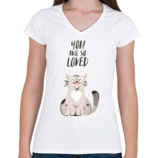 PRINTFASHION Kedvenc cicám - Női V-nyakú póló - Fehér