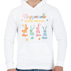 PRINTFASHION Kedvenc nyuszikák - Névvel - Férfi kapucnis pulóver - Fehér