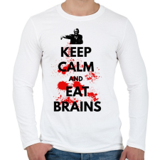 PRINTFASHION KEEP CALM AND EAT BRAINS - Férfi hosszú ujjú póló - Fehér férfi póló