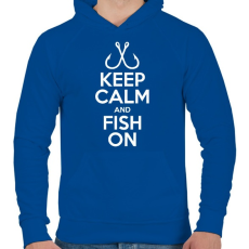 PRINTFASHION Keep calm and fish on - Férfi kapucnis pulóver - Királykék