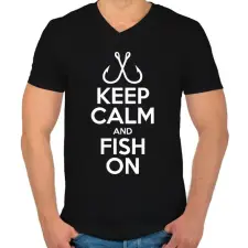 PRINTFASHION Keep calm and fish on - Férfi V-nyakú póló - Fekete férfi póló